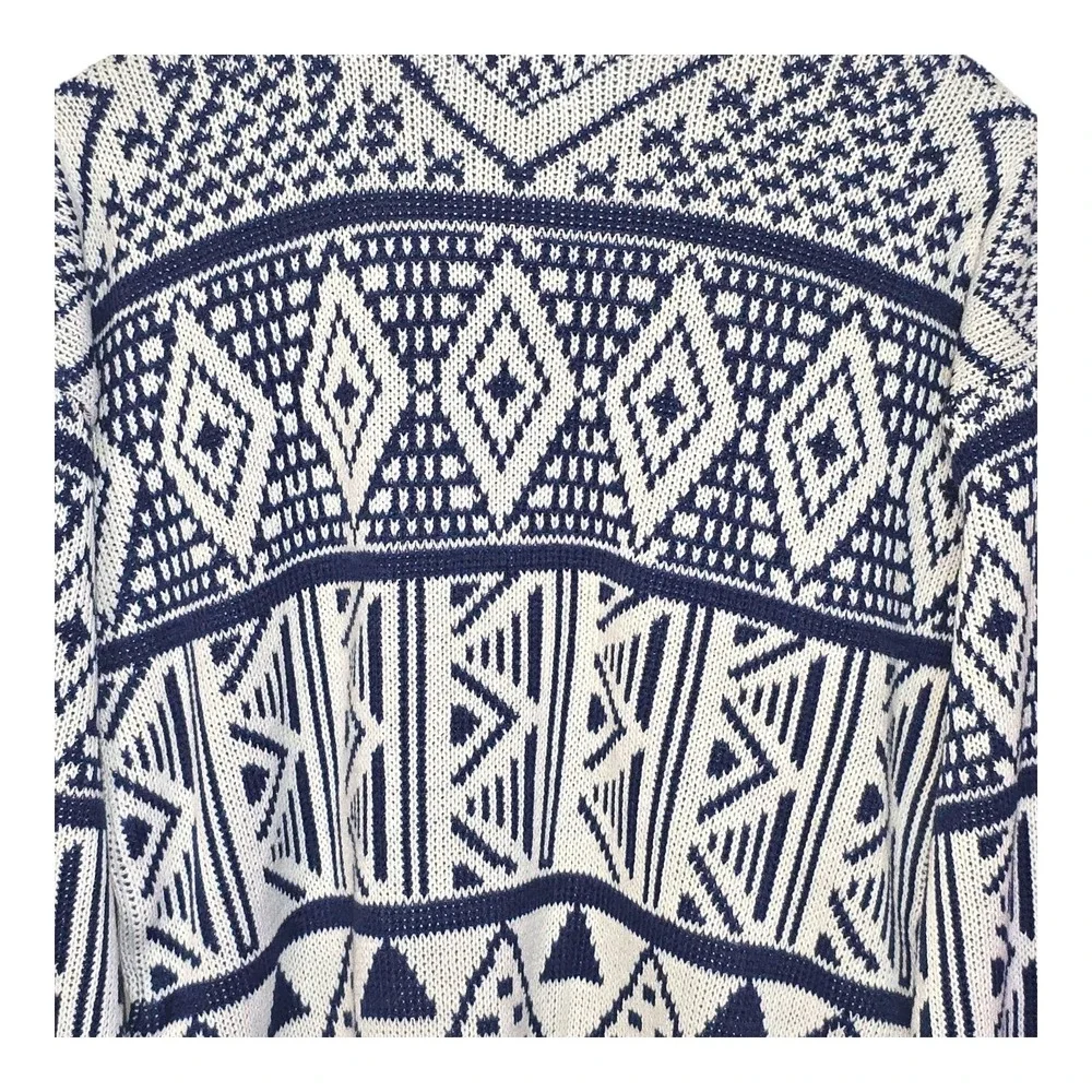 Vintage Anthonys Crew Neck Sweater‎ White Blue Geometric Aztec Print Medium